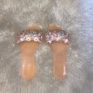Rouge Helium Pink Jeweled Crystals Slide On Jelly Sandals Womens Size 7